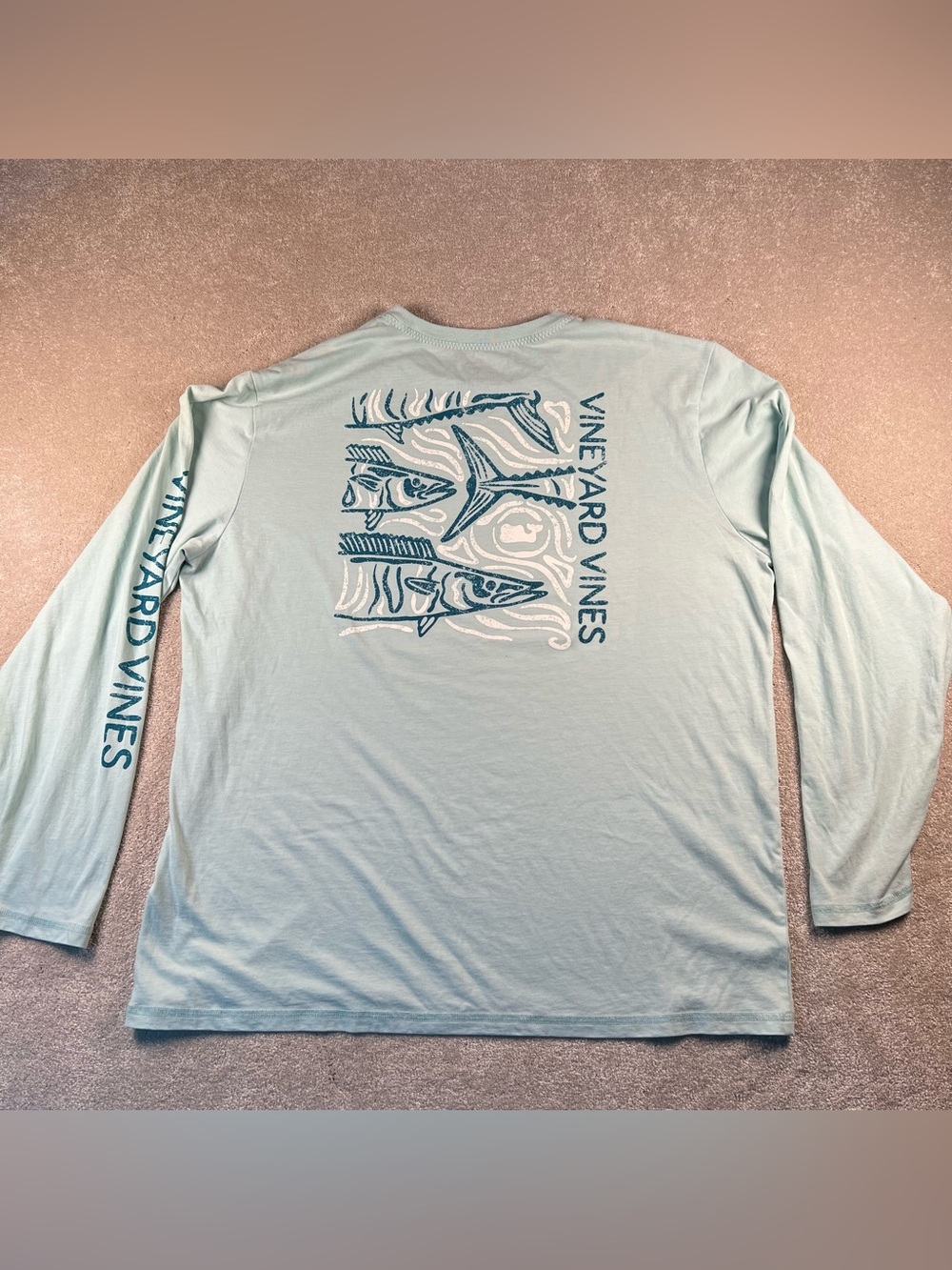 Vineyard Vines‎ T Shirt Long Sleeve Graphic Turquoise Blue Dunes Tee Men's XL